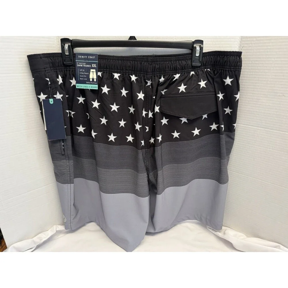 Trinity Coast 9-in Elastic Waist Swim Boardshorts SZ XXL Stars & Stripes NWT